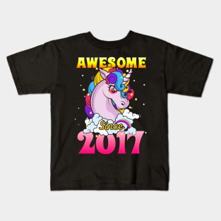 Funny Awesome Unicorn Since 2017 Cute Gift Kids T-Shirt